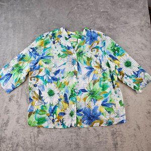 Alfred Dunner Top Women's 22W‎ Multicolor Checkered Floral Pleated Lightweight